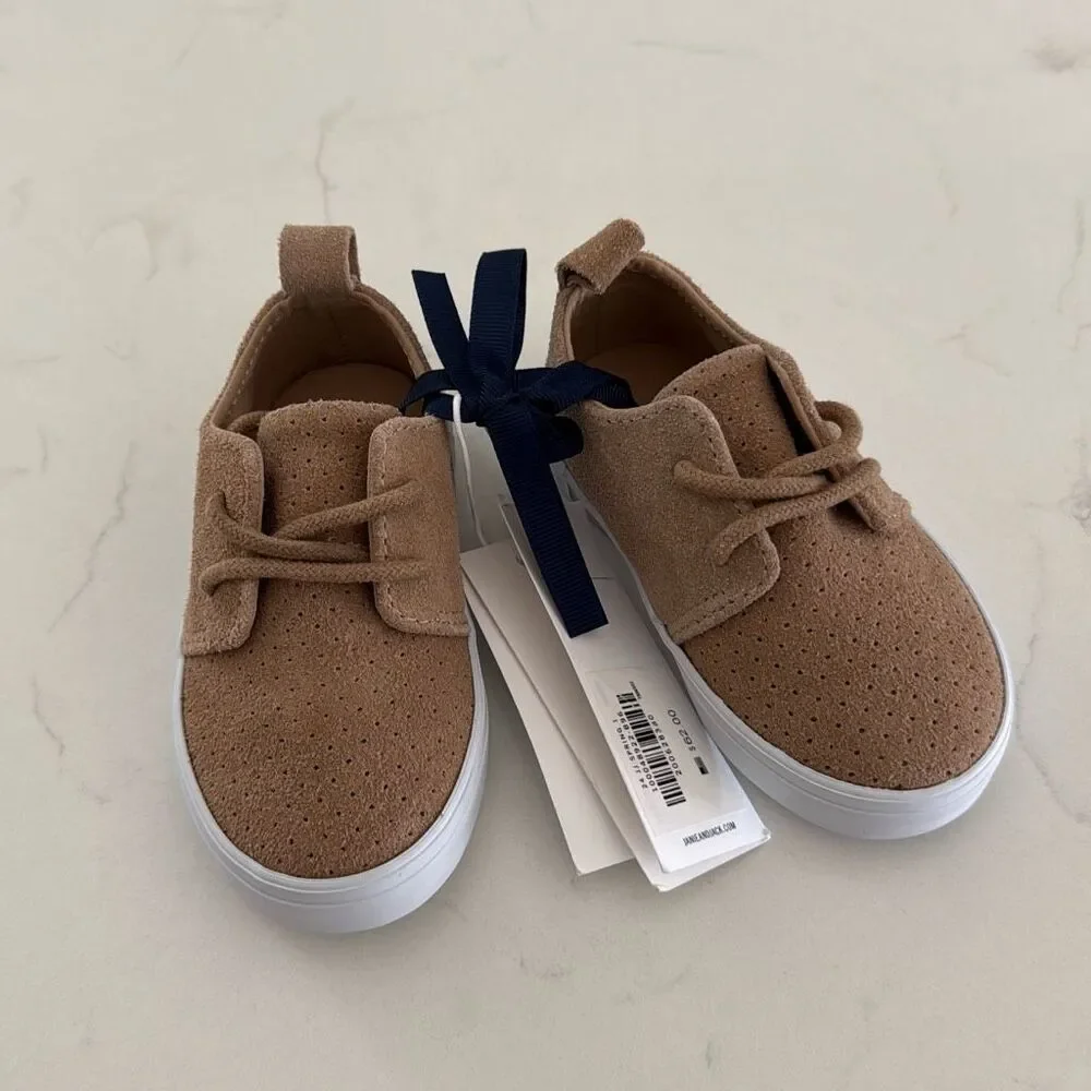 Janie and Jack Suede Perforated Sneaker in Tiger's Eye Size 5